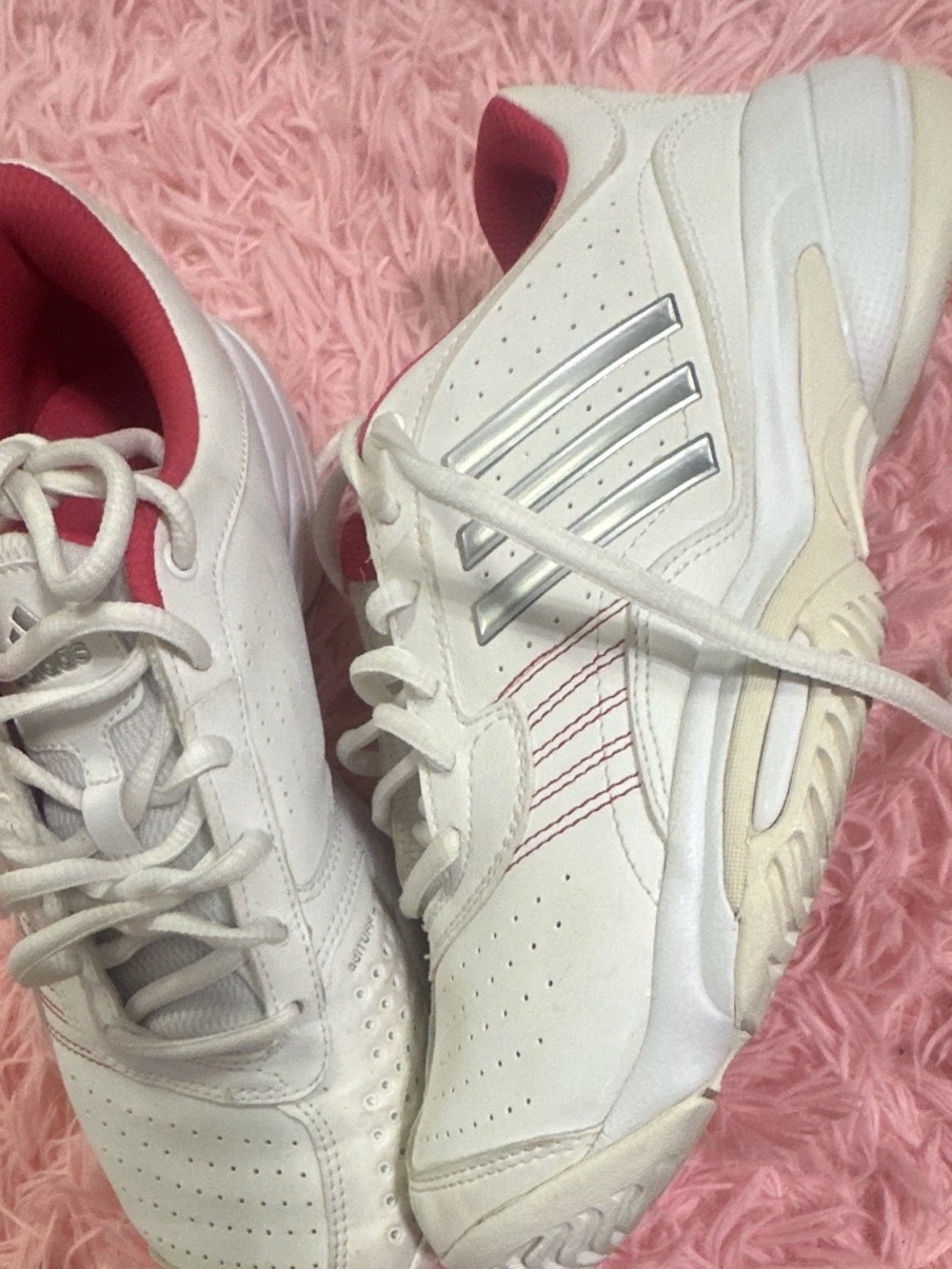 adidas White Athletic Sneakers with Pink Lining